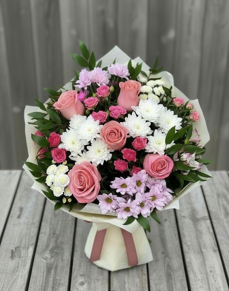 Букет цветов из: Альстромерии, Гвоздики, Розы и Хризантемы в Баранчинский