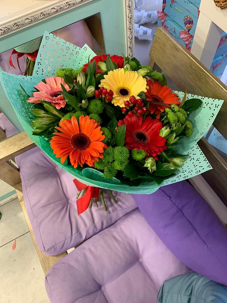 Букет цветов из: Герберы, Хризантемы и Альстромерии в Баранчинский