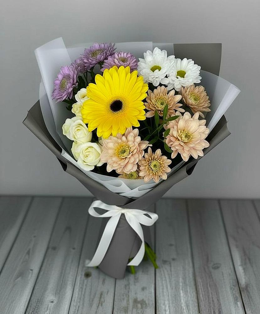 Букет цветов из: Розы, Герберы и Хризантемы в Баранчинский