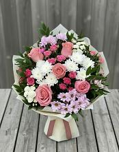 Букет цветов из:  Альстромерии, Гвоздики, Розы и Хризантемы в Баранчинский