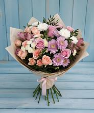 Букет цветов из:  Хризантемы, Розы и Альстромерии в Баранчинский