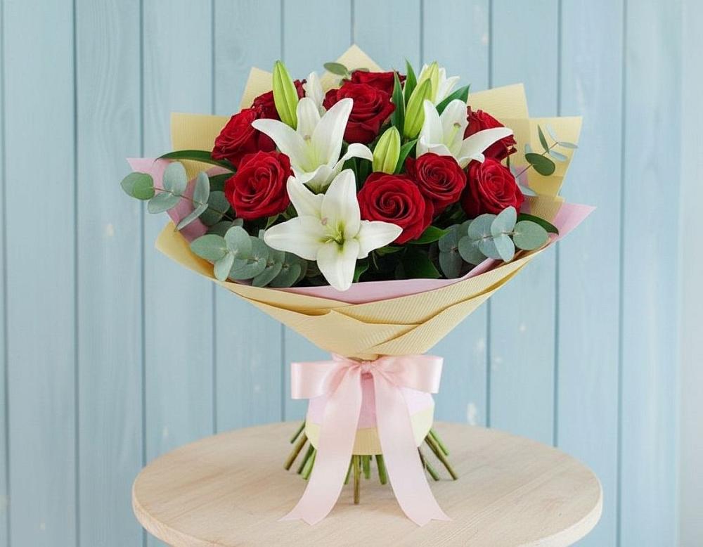 Букет цветов из: Лилии и Розы в Баранчинский